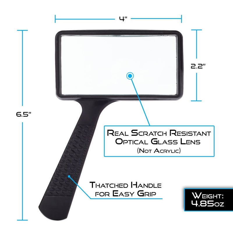 MagnifyLabs Jumbo Rectangular Handheld Magnifying Glass (3X Magnification) â€“ Scratch Resistant Glass Lens - Large Horizontal Viewing Area - Image 2